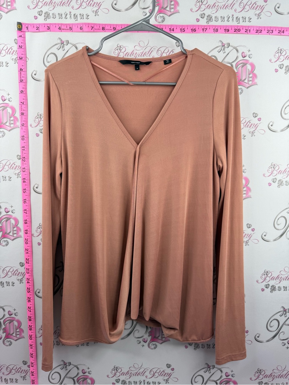 Vero Moda Dusty Rose brown V-Neck Long Sleeve Top
